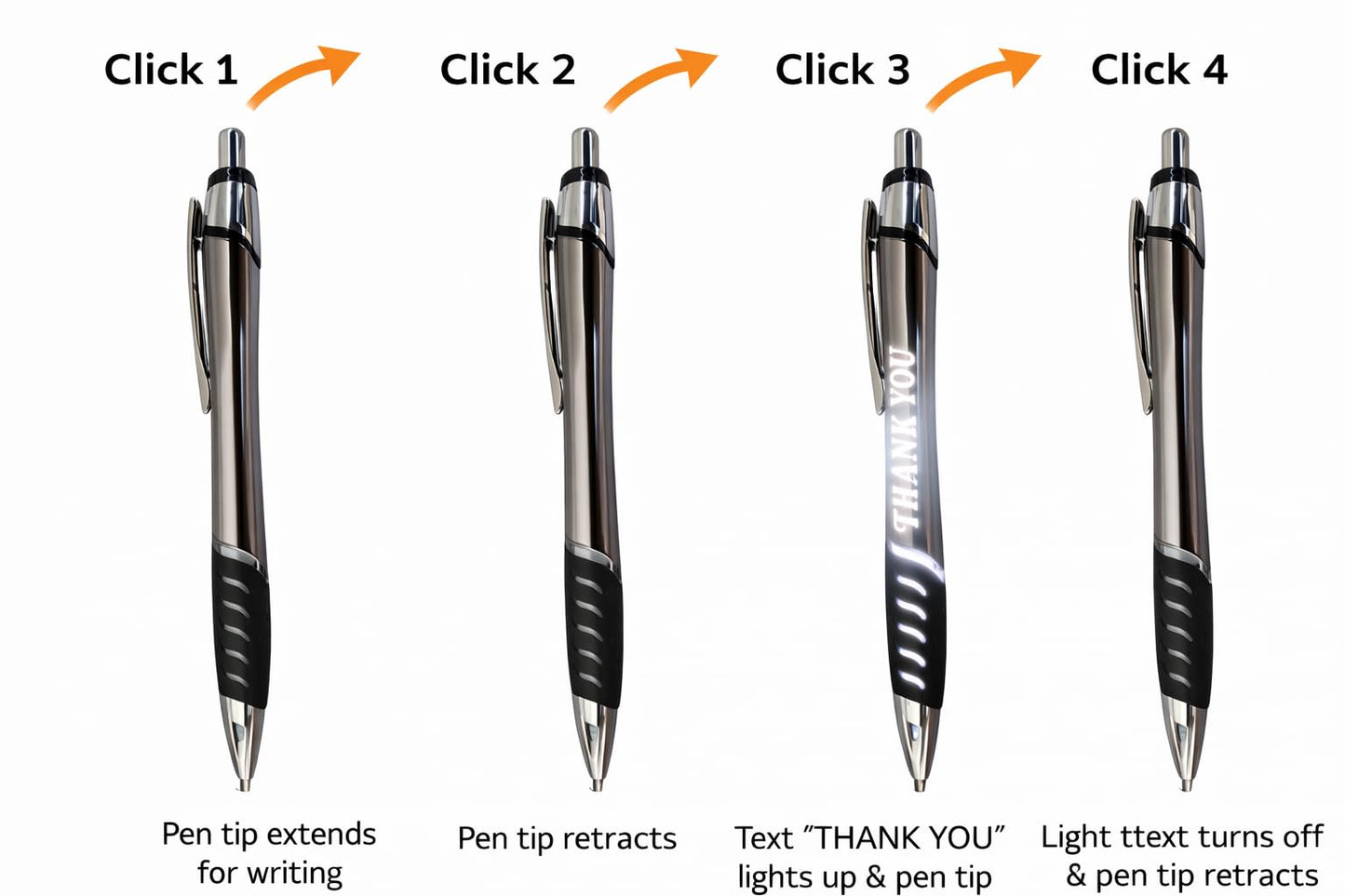 AKM Collection Light Up Thank You Pen – LED Engraved Ballpoint Pen in Gift Box, Elegant Appreciation Gift for Teachers, Coworkers, Friends (Chrome)