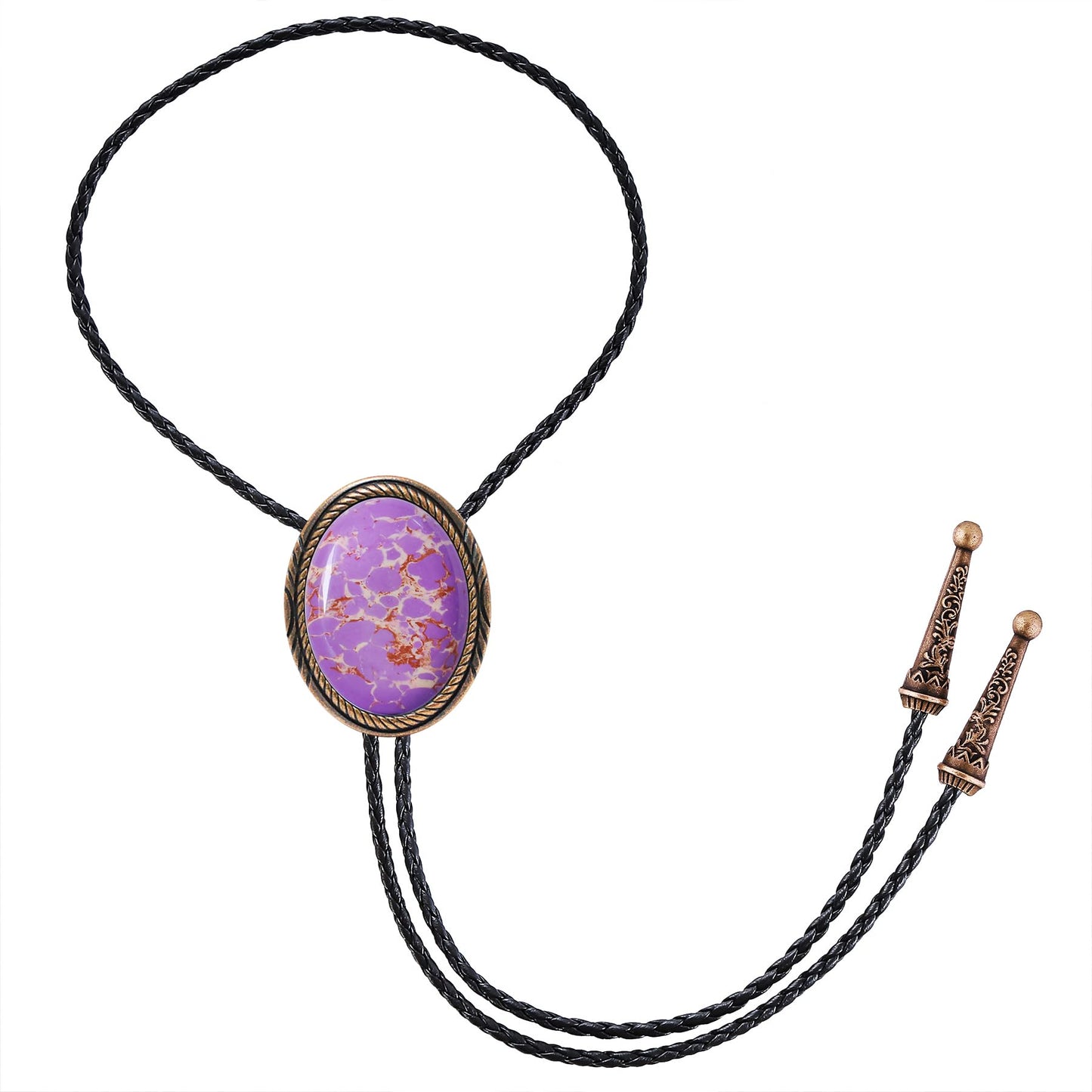 joymiao Bolo Tie Men Western Cowboy Neck Tie Vintage Country Style Bronze Pendant Leather Necktie Purple Turquoise Stone Mens Accessories