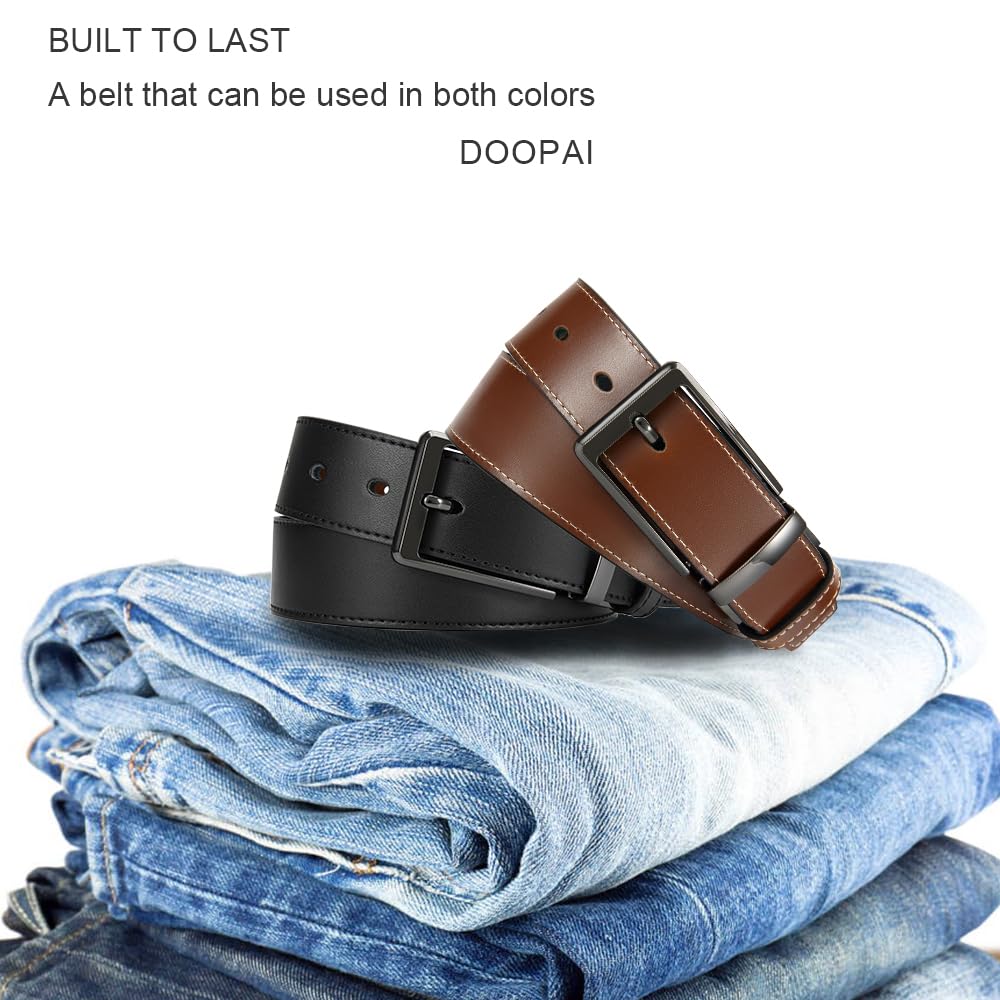 DOOPAI Reversible Leather Belt for Men 1.25" - Dual Sided Dress and Casual Belt, Trim to Fit, 2 Styles in One Belt