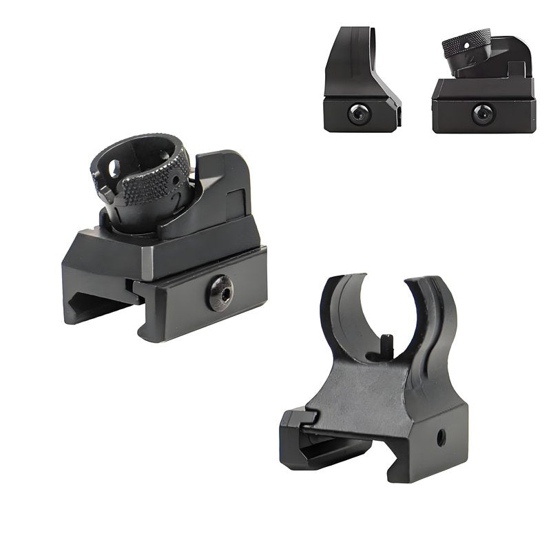 Low Iron Steel Front & Rear Sight Set Combo,Premium Optics Rapid Transition Backup Sights,Tactical Full Metal Style-Rotate Adjustable Diopter Flip-Up Fix Scopes,Fits for 20mm Picatinny Rail Mounting