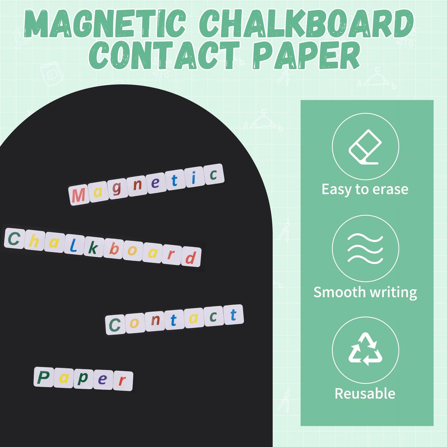 2 Rolls Magnetic Wall Decal Set - 35.4"x17.3" Magnetic Chalkboard Contact Paper with Chalk & Letter Kits, Self-Adhesive Room-Shape Decor for Home, Office & Study Organization