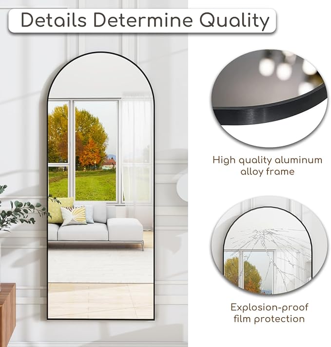Arched Floor Mirror, 58 "x 18" Full Length Mirror Wall Mirrors Hanging or Leaning Arched-Top Full Body Mirrors with Stand for Bedroom, Dressing Room, Gold