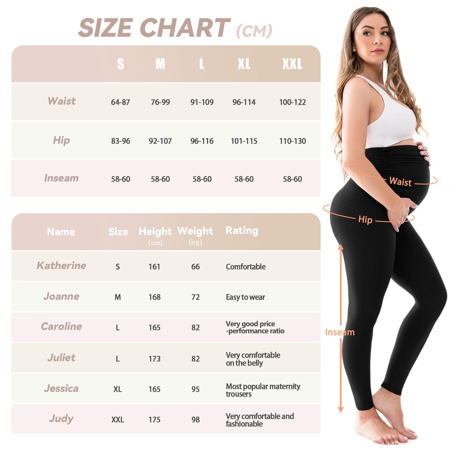 Walifrey Women's Maternity Leggings with Pockets Over the Belly,Pregnancy Yoga Pants Activewear Workout Leggings Black L