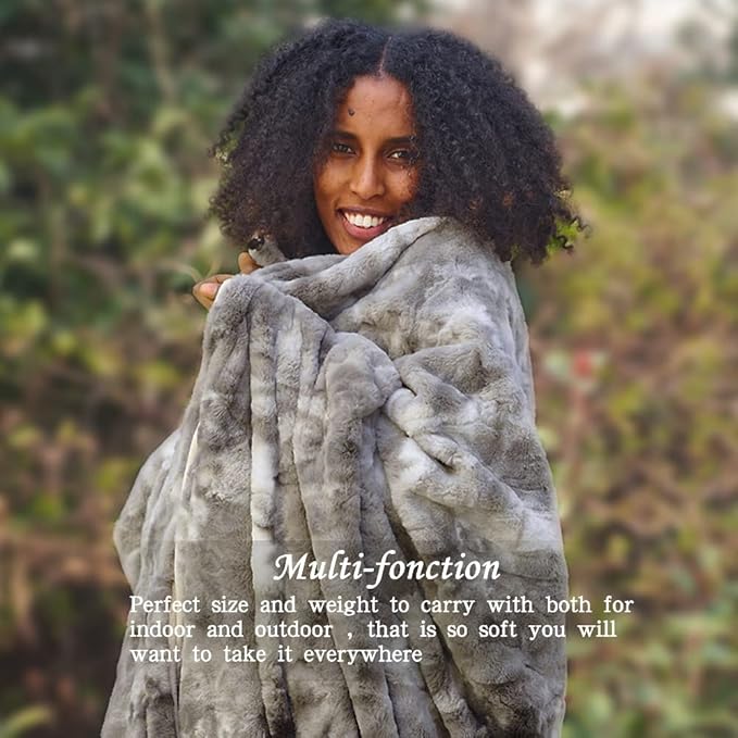 Krifey Grey Faux Fur Blanket King Size for Bed, 3D Marble Texture Soft Cozy Fuzzy Plush Thick Warm Blanket, Luxury Christmas Birthday Gifts for Women Mom Men, Room Decor, Marbled Grey, 108x90in