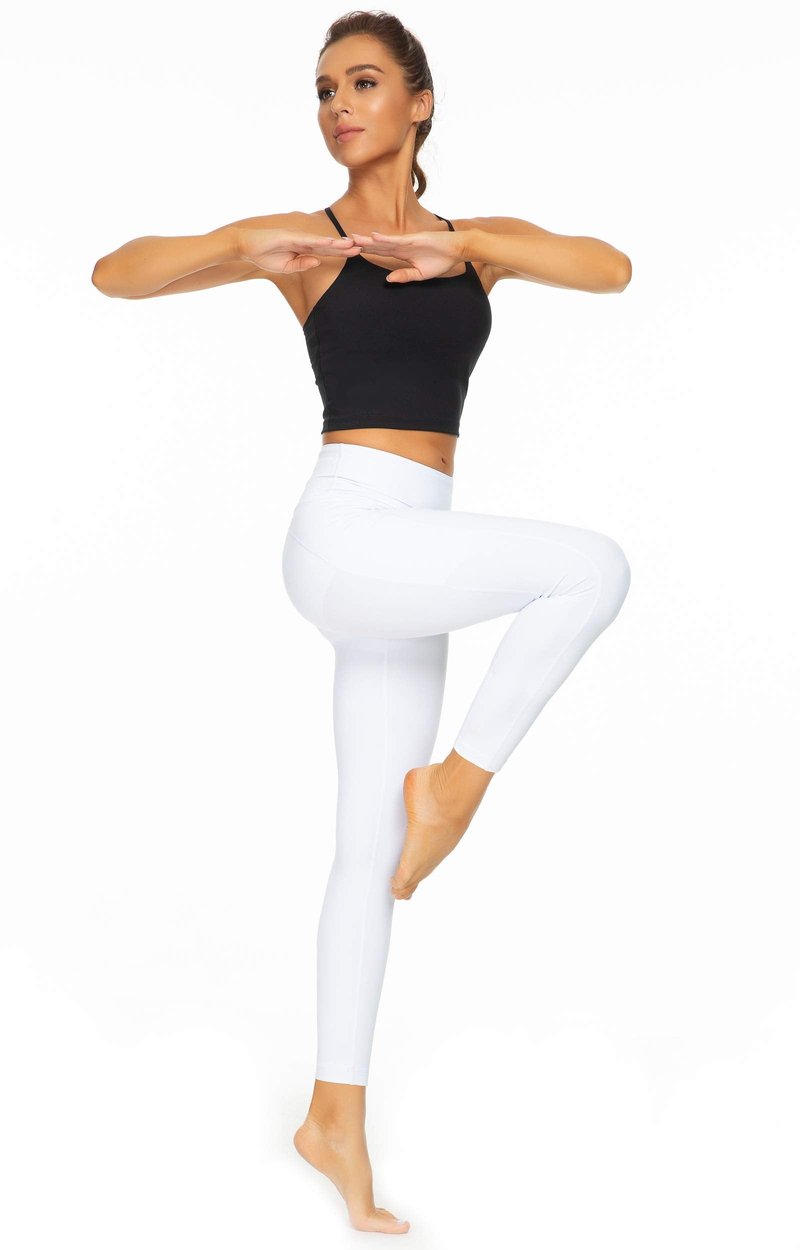 Kcutteyg Yoga Pants for Women with Pockets High Waisted Leggings Workout Sports Running Athletic Pants (White, Large)