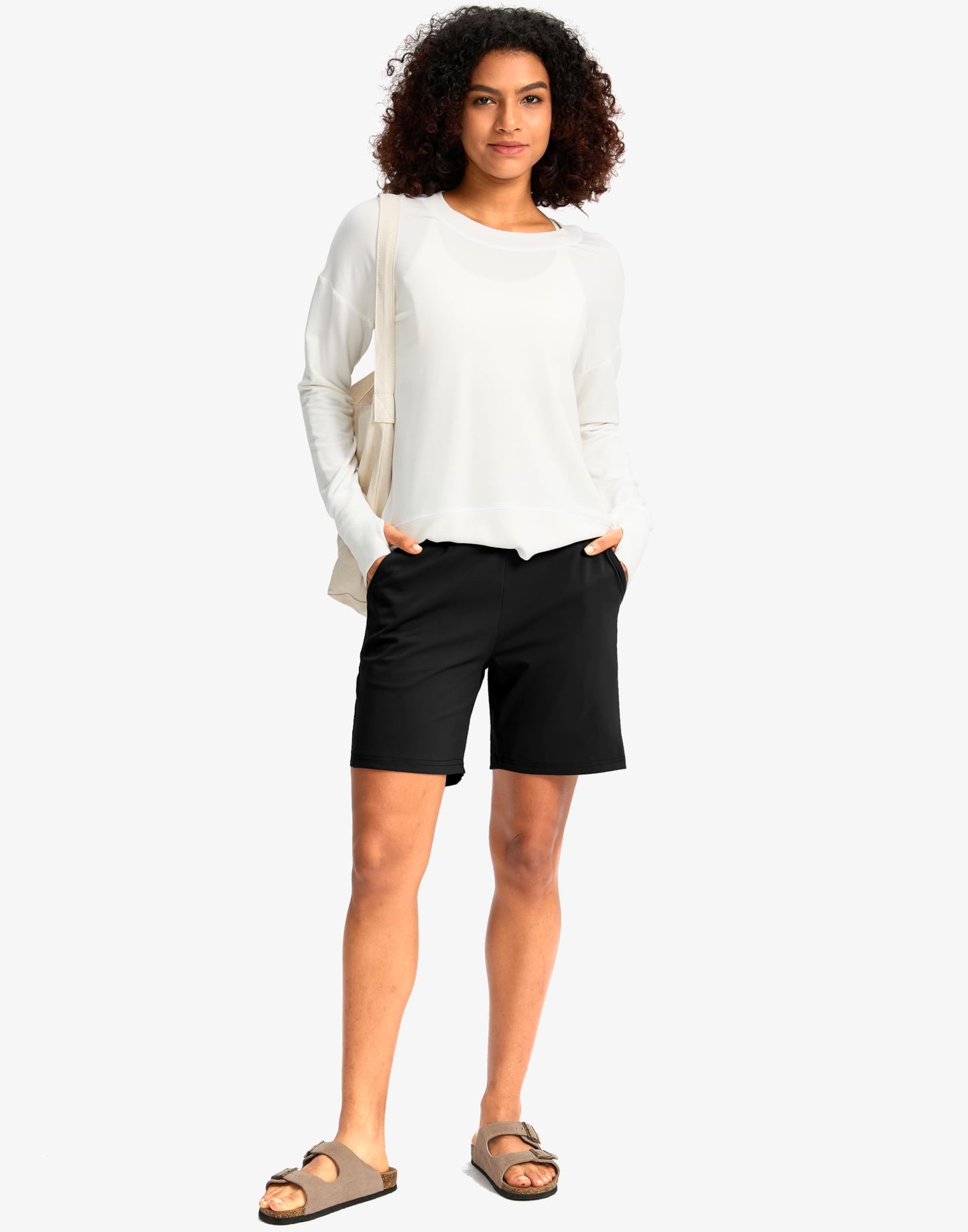 G Gradual Women's Bermuda Long Shorts with Pockets 7" High Waisted Knee Length Shorts for Women Walking Athletic Workout(Black-L7,XL)