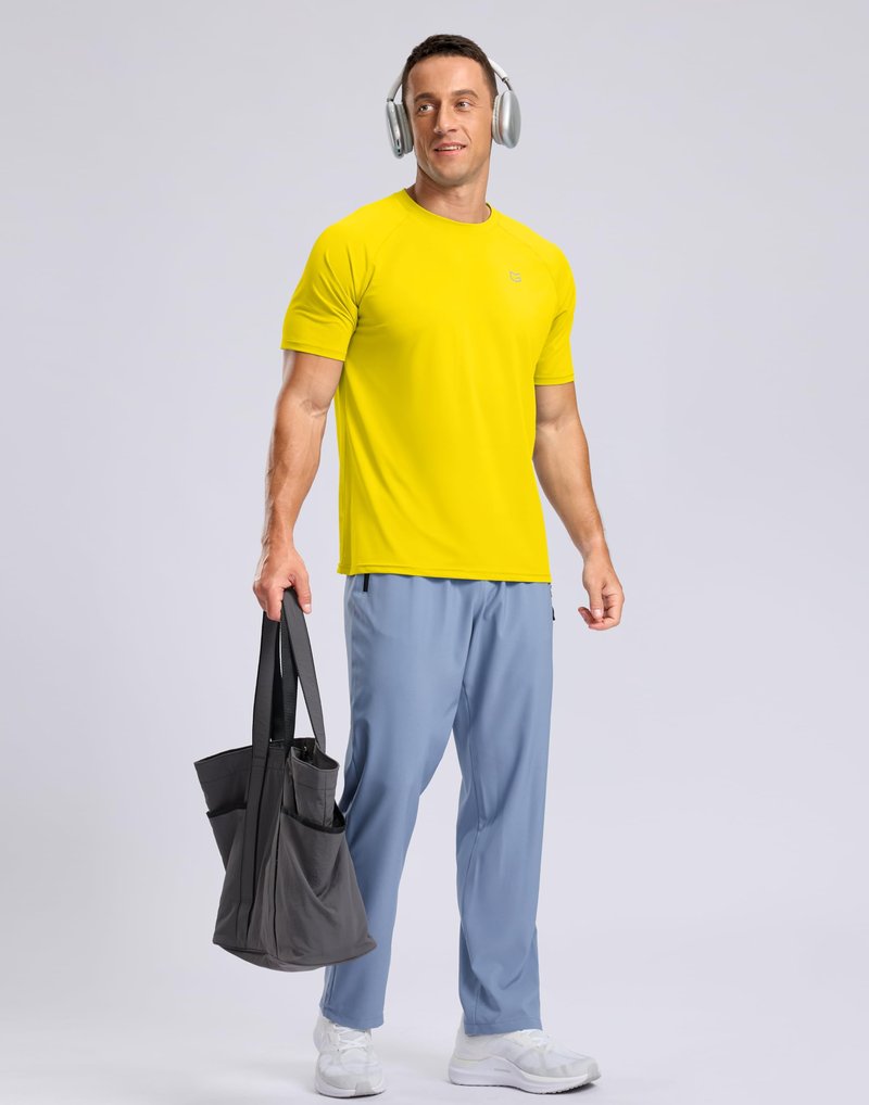 G Gradual Men's Athletic Workout T-Shirts Moisture Wicking Cooling Running Shirts Short Sleeve Performance Tee for Gym Tennis(Yellow,L)