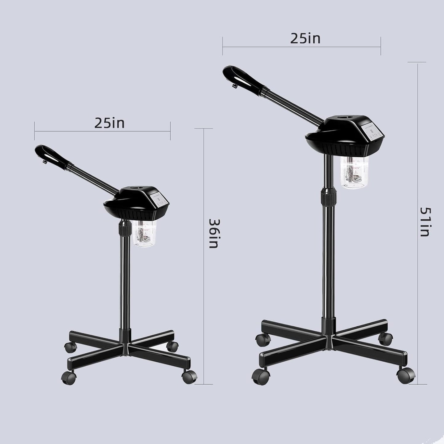 Professional Facial Steamer with More Steam for Deep Cleansing and Hydration, Face Steamer on Wheels with Time Setting, Estheticians Steamer Adjustable Height for Beauty, Spa and Home Use(Black)