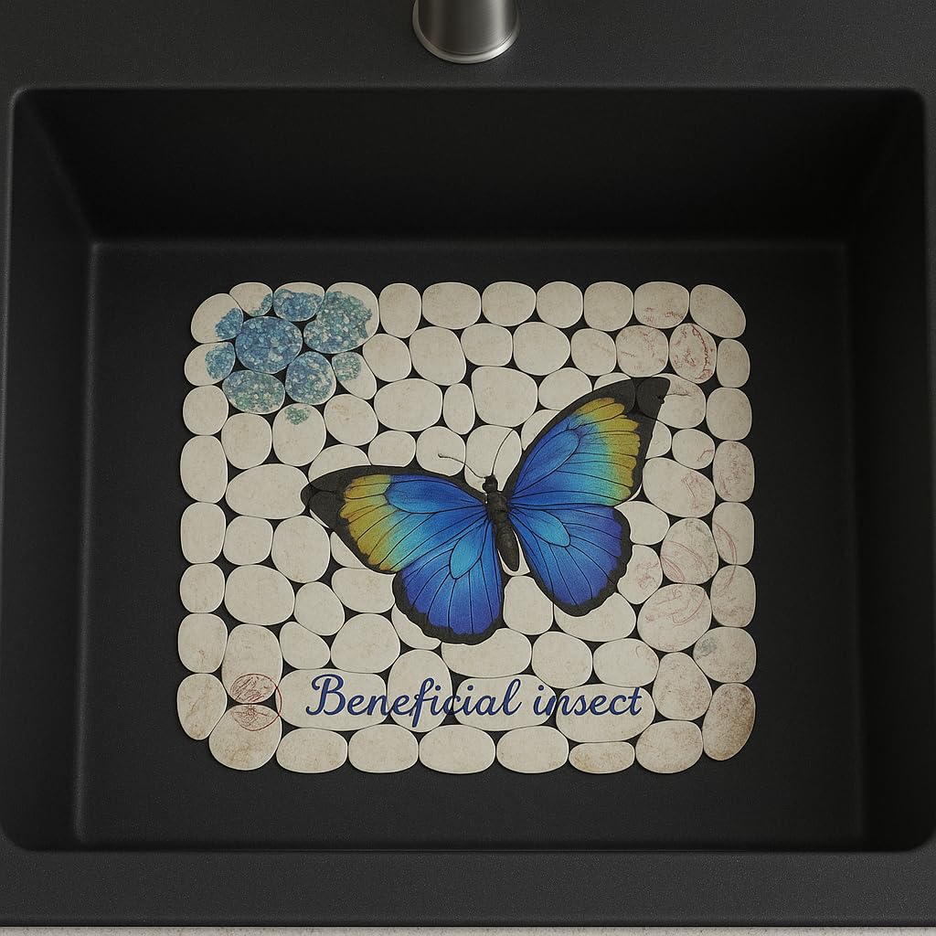 Printed PVC Sink Mat – Decorative 15.7" x 11.8" Flexible Sink Protector with Quick-Draining Pebble Texture – Scratch-Resistant, Easy-Clean Liner for Kitchen Sinks – Dependable Industries (Butterfly)