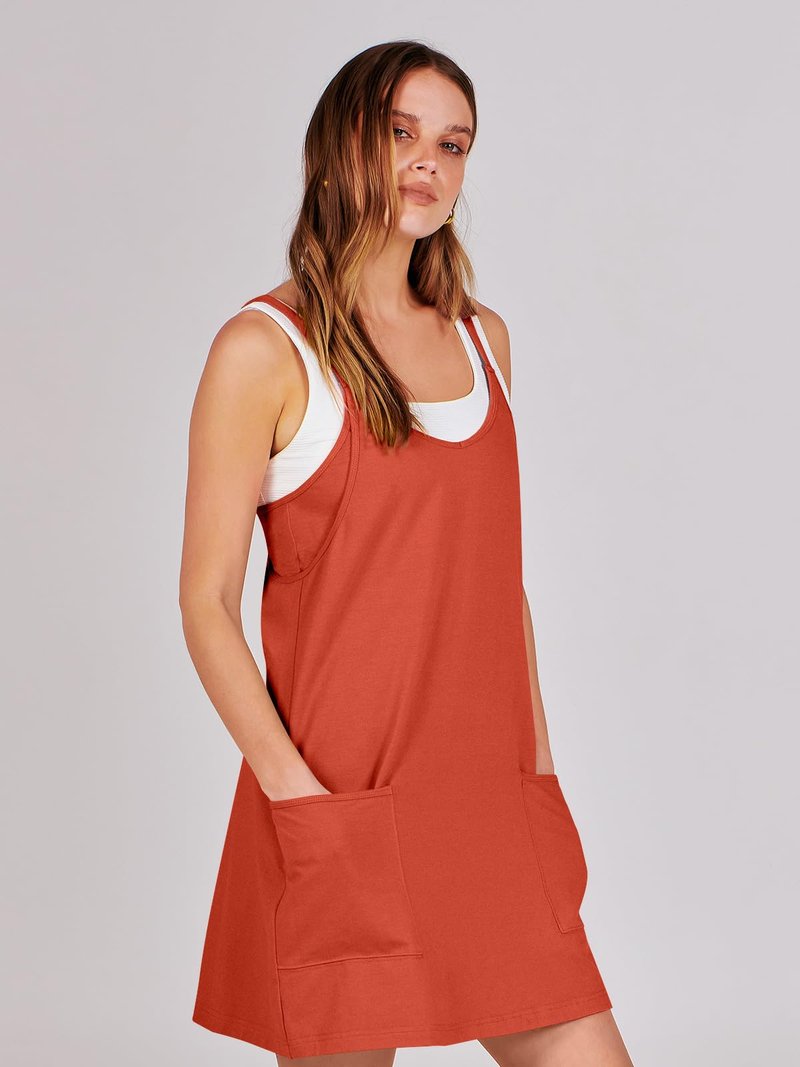 ANRABESS Women Athletic Dress Summer Tennis Workout Active Sports Mini Romper Dress Built in Shorts Travel Vacation Clothes Red Large