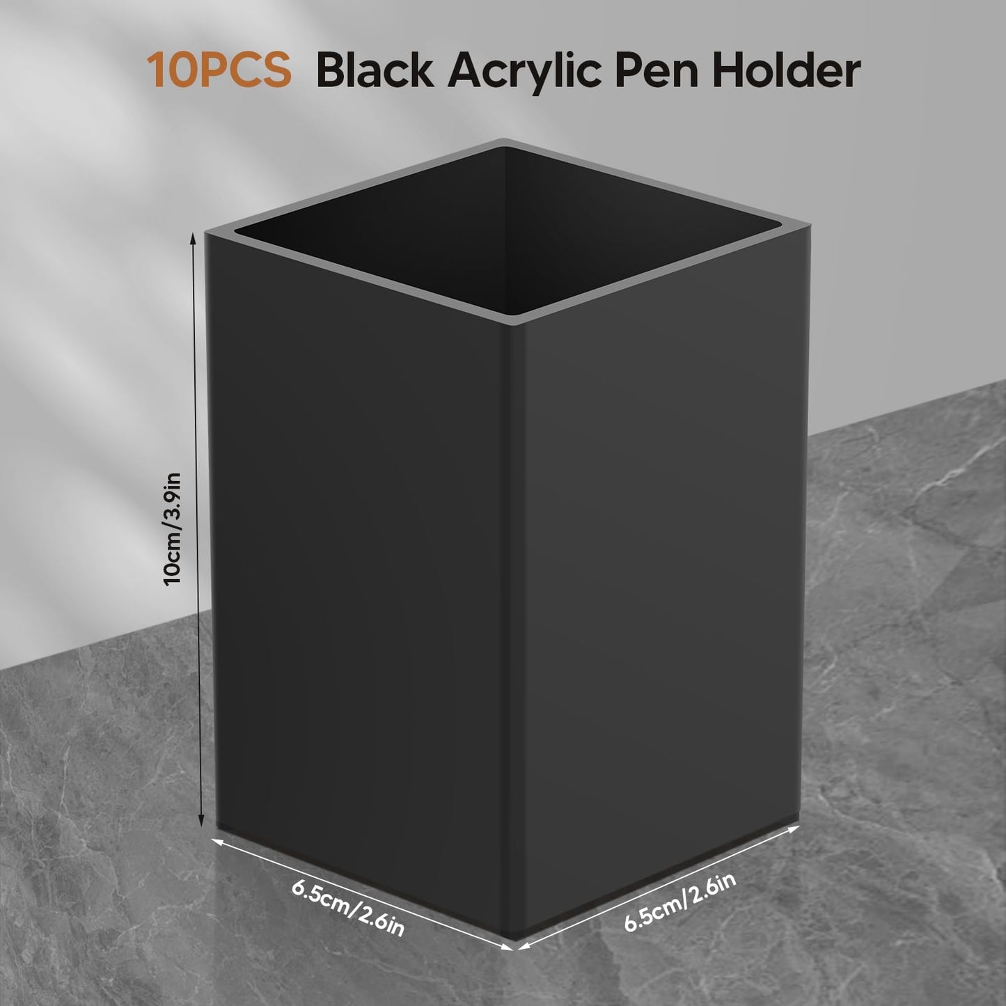 AFOROEOA 10Pack Black Acrylic Pen Holder, Desktop Pencil Organizer Makeup Brush Holder Acrylic Pencil Cup Stationery Pencil Holder for Desk Office Pen Organizer