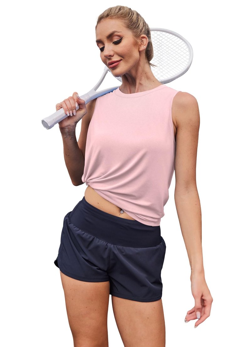 Beach Vacation Clothes for Women Women's Sleeveless Workout Tops Lightweight Tennis Yoga Athletic Running Shirts Light Pink L