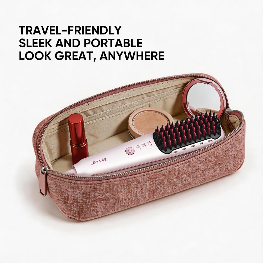 Beautigo Mini Ionic Hair Straightener Brush, Rose Gold