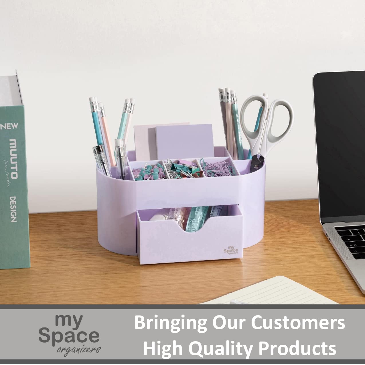 My Space Organizers Lavender Desk Organizer for Office Supplies and Desk Accessories - Pen Holder Desktop Organization for Room College Dorm Home School (White Lavender)