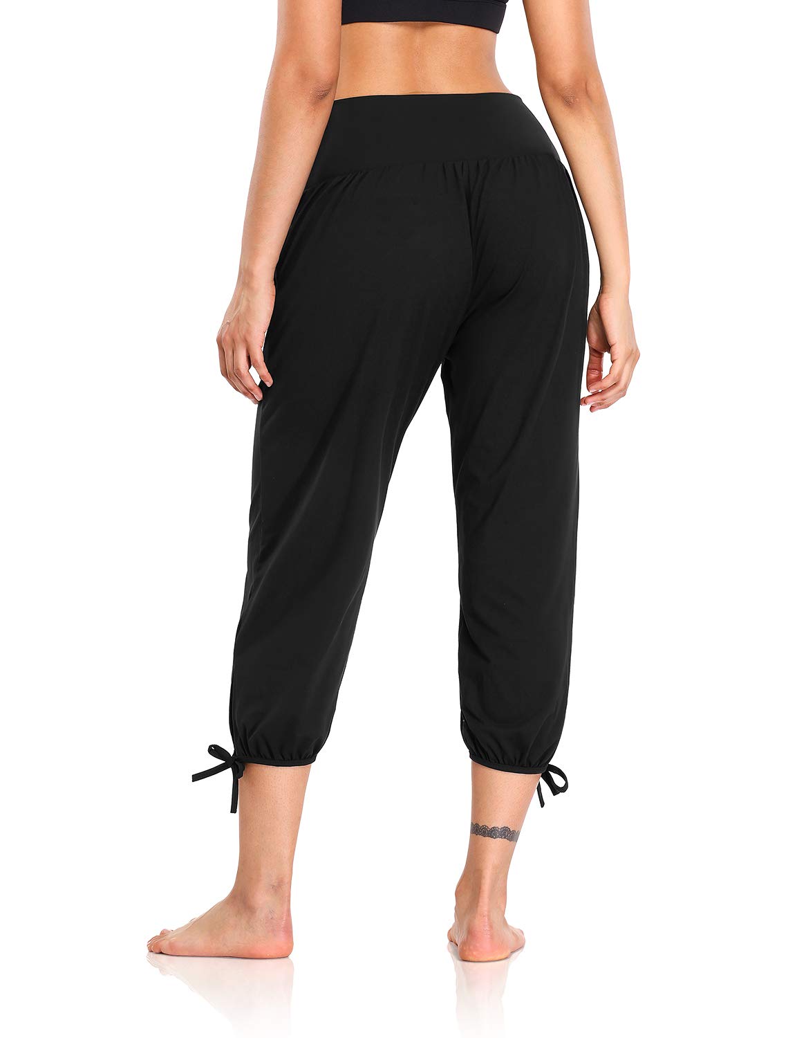 DIBAOLONG Womens Yoga Pants Capri Loose Workout Sweatpants Comfy Lounge Joggers with Pockets Black L