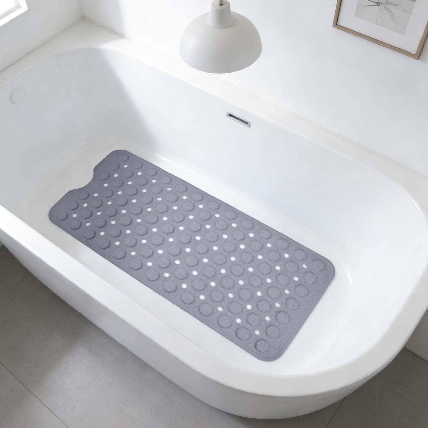 EaTubano Silicone Non-Slip Bath Mat for Tub & Shower, 35x16 Inch - Acupressure Grip, Quick-Dry with Suction Cups & Drain Holes, Safe for Kids & Elderly, Machine Washable (Purple)