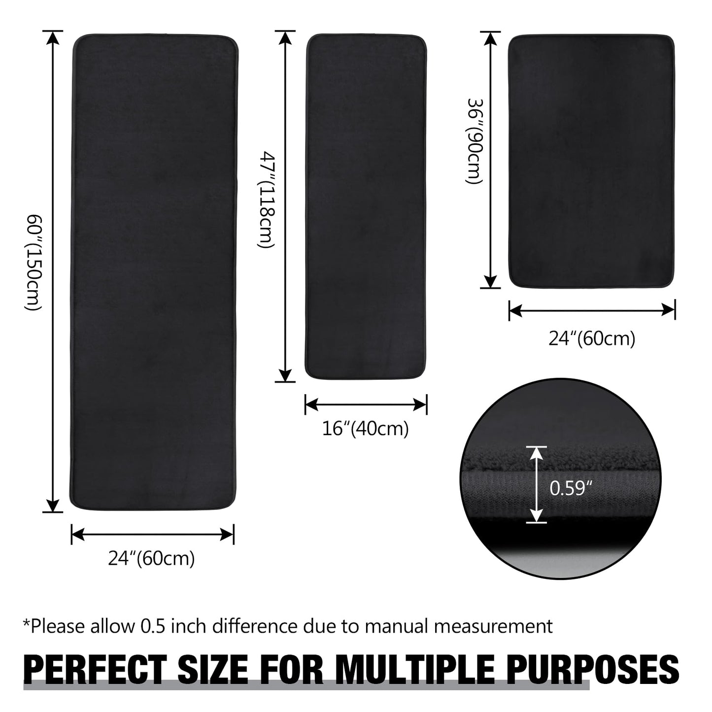 Black Memory Foam Bath Runner Mat Long Bathroom Rug Microfiber Bathroom Carpet Non Slip Soft Absorbent Washable Bathrug,24" x 60"