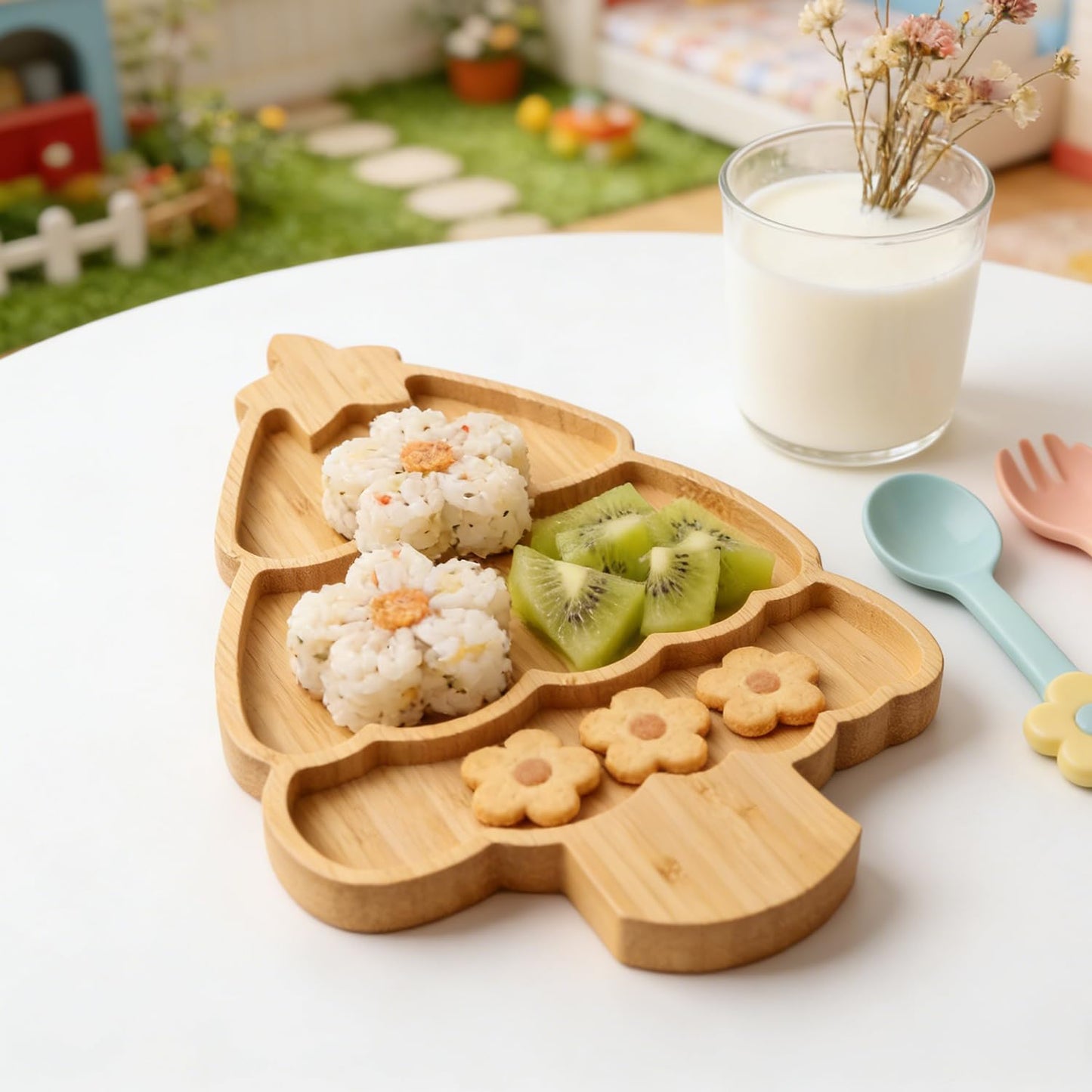 BAMOTTO CRAFTBAMBOO Bamboo Christmas Tree Serving Platter - 13.5"x8.8" Large Kids Snack Plate, Food Safe Charcuterie Board for Christmas Thanksgiving, Divided Tray for Fruit, Dessert, Baby Food