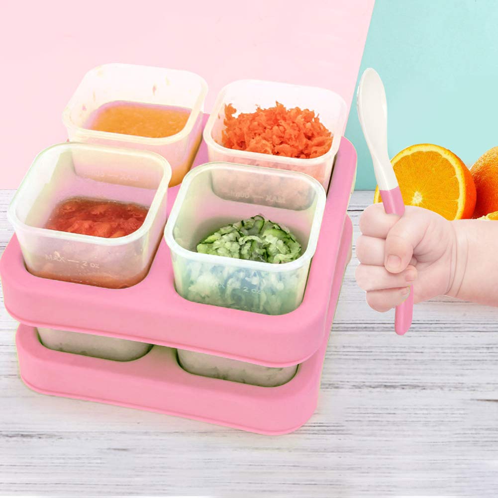 Matyz 8-Pack Baby Food Storage Containers Freezer Safe BPA Free (Pink, 4 OZ Each) - Solid Food Storage Containers Baby Stackable Baby Food Containers with Lids - Baby Food Freezer Storage Tray 4 Oz