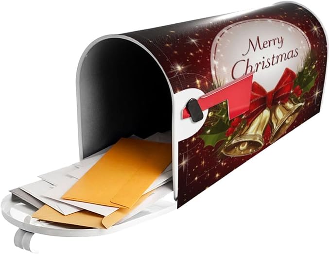 Festive Magnetic Mailbox Cover Christmas Bell Pattern Outdoor Mailbox Protector Holiday Seasonal Decorative Garden Yard Home Large Size 25.5 x 21 Inch