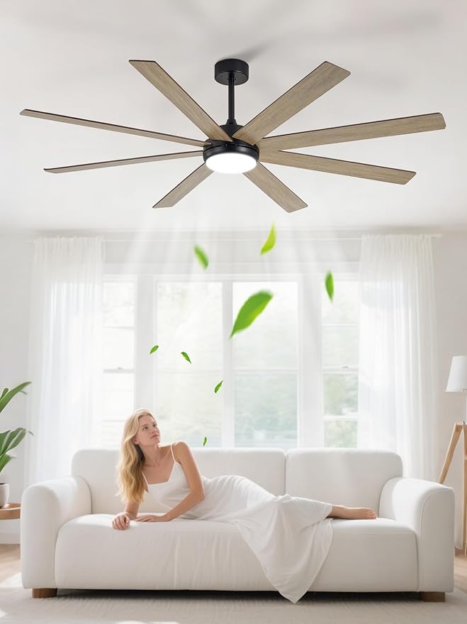 Depuley 66" Ceiling Fans with Lights: Large Indoor/Outdoor Ceiling Fan for Patios Living Room - 8 Blades Wooden Dimmable Ceiling Fans with Remote APP Control Timer Reversible Quiet DC Motor 6 Speeds