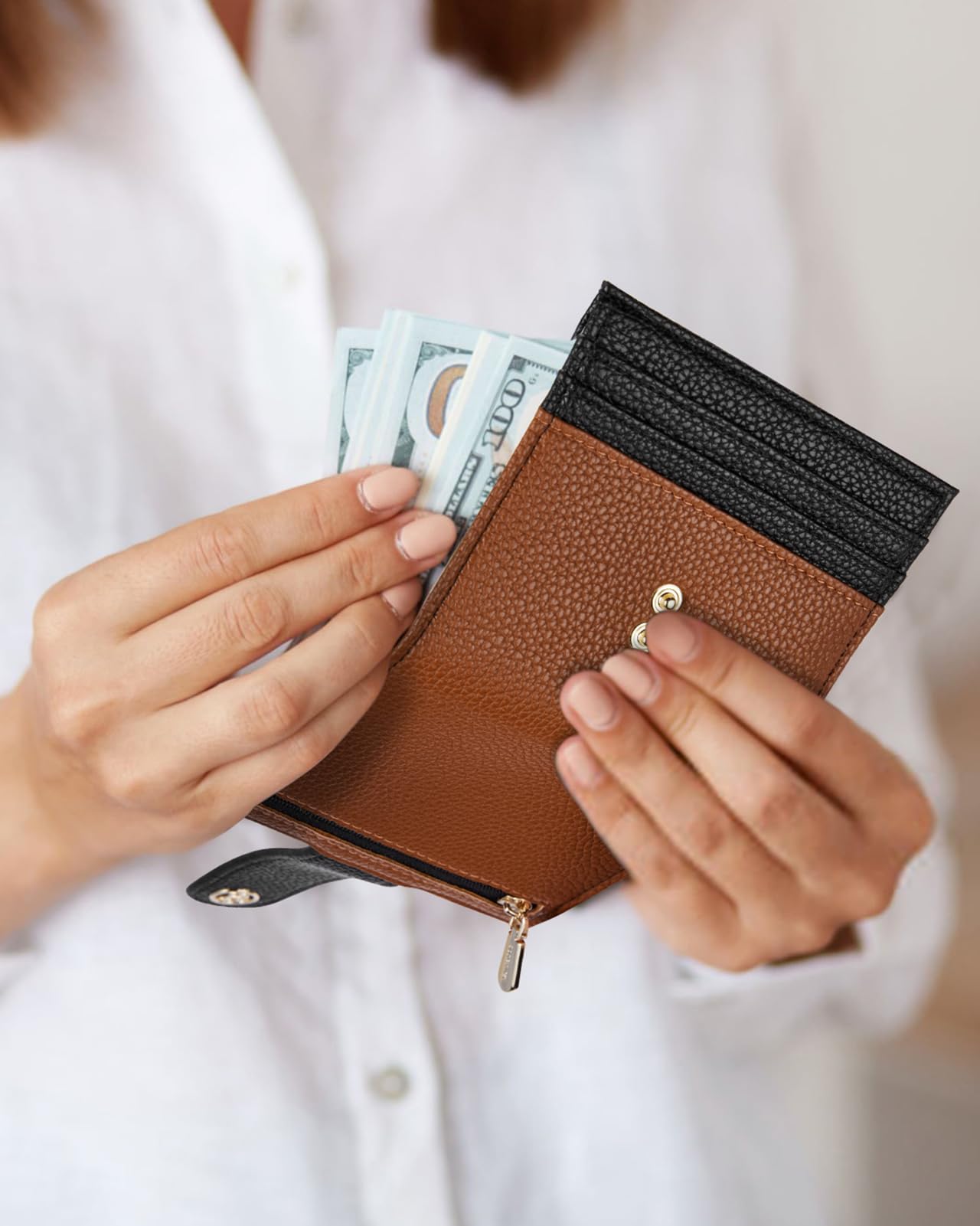 BOSTANTEN Slim Wallet for Women Small RFID Blocking Credit Card Holder Leather Bifold Wallets with Zipper Coin Pocket Black&Brown