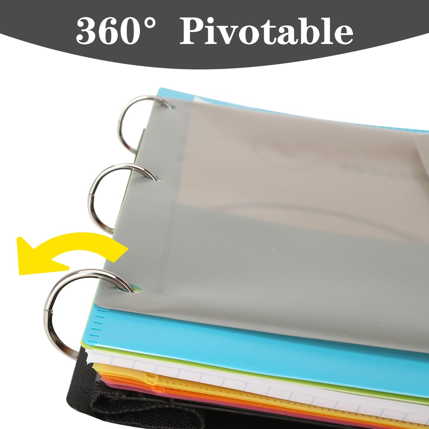 Tashkummy Pivotable Refillable Notebook, 3 Ring Binder Notebooks 1 Inch, Notebook with Dividers and Pockets, Folder Notebook, Flexible Binder, Soft Binders 3 Ring, Foldable Binder- Black
