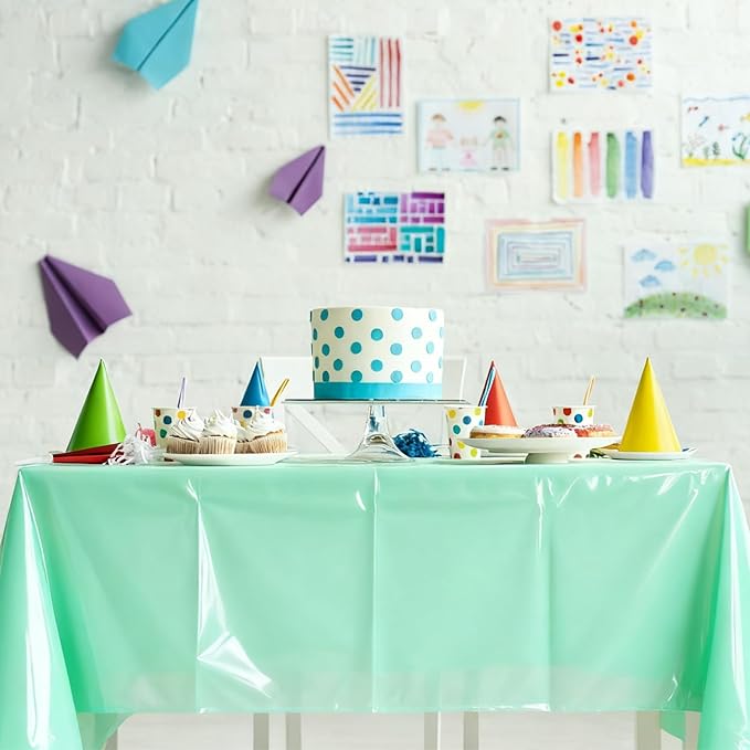 6 Packs Disposable Plastic Tablecloths 54 x 108 Inch Cool Tones Color Rectangle Tablecloth Waterproof and Oil-Proof Table Covers for Boy Birthday Picnic Easter Party Decorations