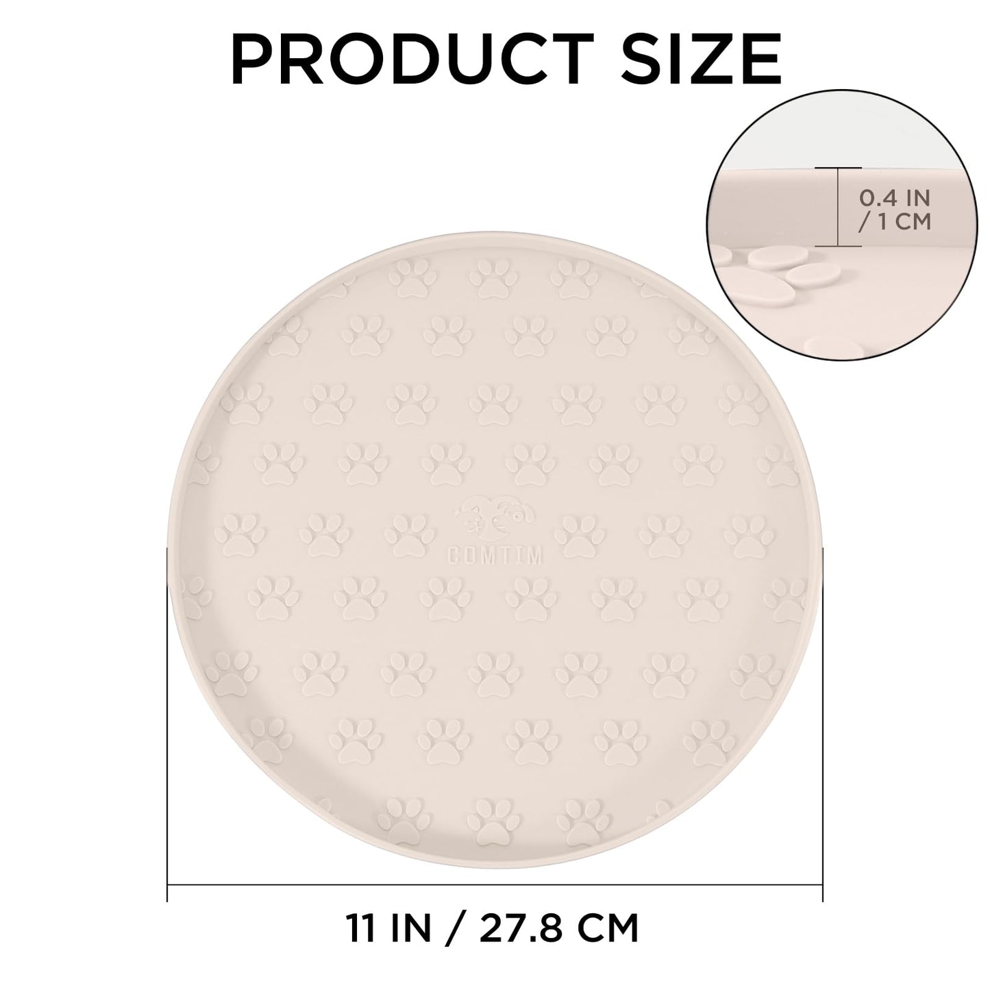 Comtim Waterproof Dog Food Mat - 2 Pack Silicone Pet Food Mat Dog Food Bowl Mats Cat Water Mats Eating Tray, Non-Slip Pet Placemat with Lip for Messy Drinkers to Protect Floor, Beige 11"×11"