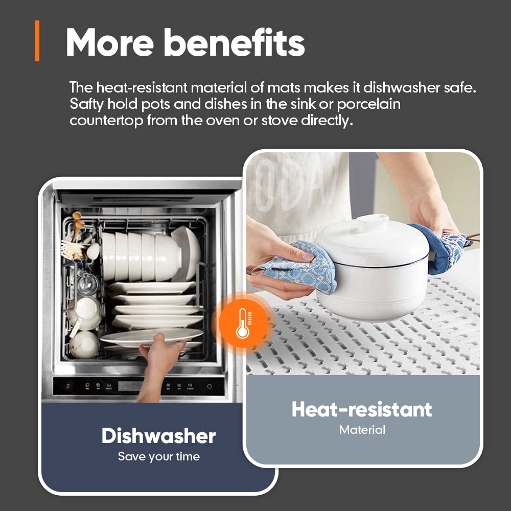 Moryimi Large White Silicone Sink Mat and Protector With Cutout Drain Holes for Kitchen Farmhouse Stainless Steel Ceramic Sinks 25"x13"