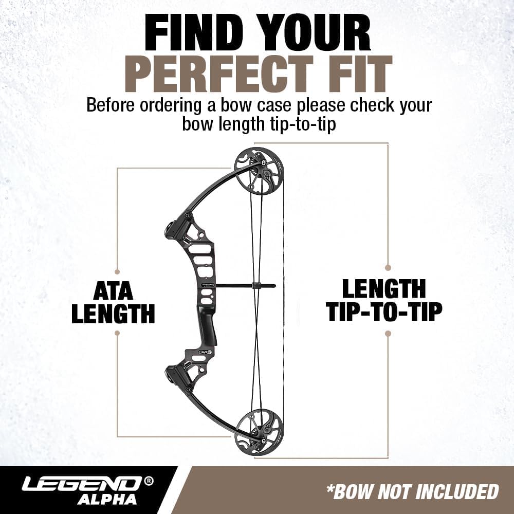 Legend Alpha Compound Bow Case - Fits MTM Ultra Compact Arrow Cases - Archery Bow Bag with Back & Shoulder Straps - With Cam Protectors, Soft Padding, & Extra Pockets 37"x16.5" Interior - Black