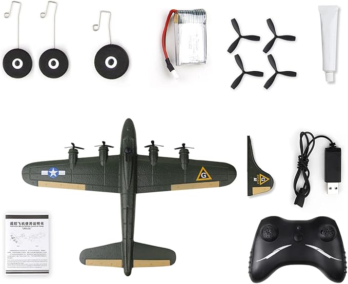 Goolsky FX817 RC Airplane B-17 Bomber Model 2 Channel RC Plane 2.4Ghz Remote Control Airplane Ready to Fly Foam Glider Fixed Wing Aircraft Flight Toys for Beginners and Adults