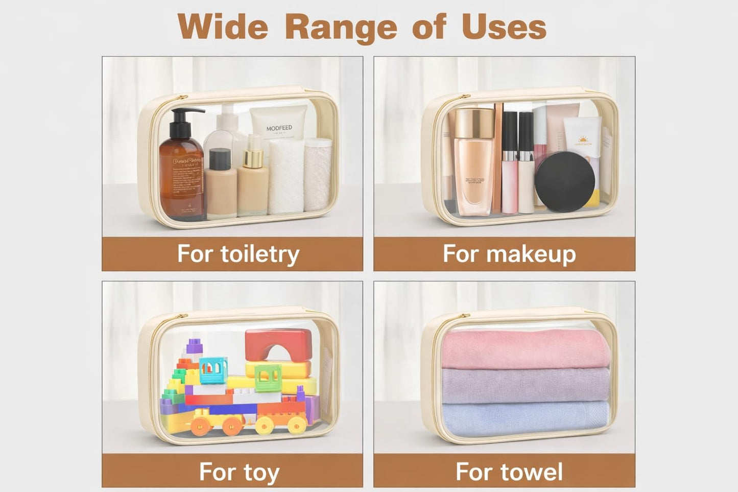 Cozomga Clear Makeup Bags with Zipper, TSA Approved Travel Toiletry Bag,Clear Cosmetic Bag, Waterproof Make Up Bag for Women