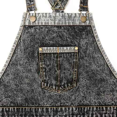 Jeanerlor - Denim Hair Stylist Tool Apron with Pockets for Women - Jean Work Apron Cross Straps & Adjustable S to M (Black)