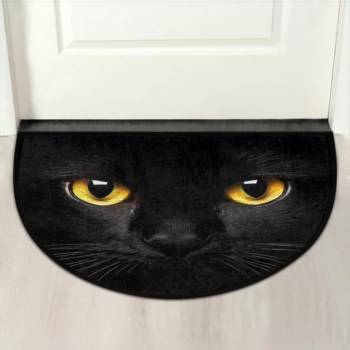 AUUXVA Black Cat Animal Eyes Half Round Door Mat Indoor Entrance, Cat Kitten Non Slip Absorbent Doormats, 24 x 36 Wear Resistant Semi Circle Floor Mats Area Rugs for Home Kitchen Patio