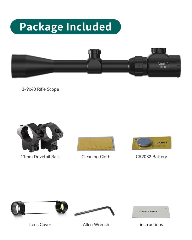 HT 3x9-40 Pellet Gun Scope, Hunting Rifle Scope with Dovetail Rings, Red/Green Illuminated Reticle, 1-Inch Tube, Second Focal Plane Rifle Optics