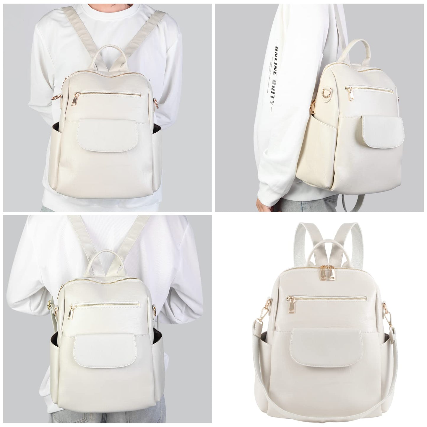 ASDSSRY Women Fashion Backpack Purse Waterproof Bookbags Travel Shopping Rucksack Convertible Ladies Shoulder Bag (Dark Beige)