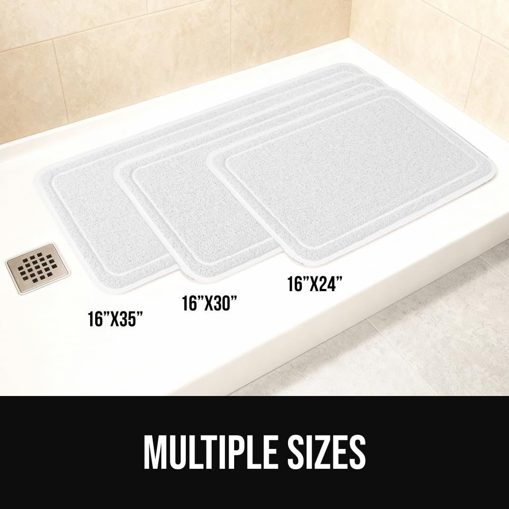 GORILLA GRIP Exfoliating Bath and Shower Mat, Textured Backing, 35x16 Soft Loofah-Style Foot Scrubber for Outside or Inside Bathtub, Quick Dry Easy Drainage Tub Floor Mats, Bathroom Essentials, White