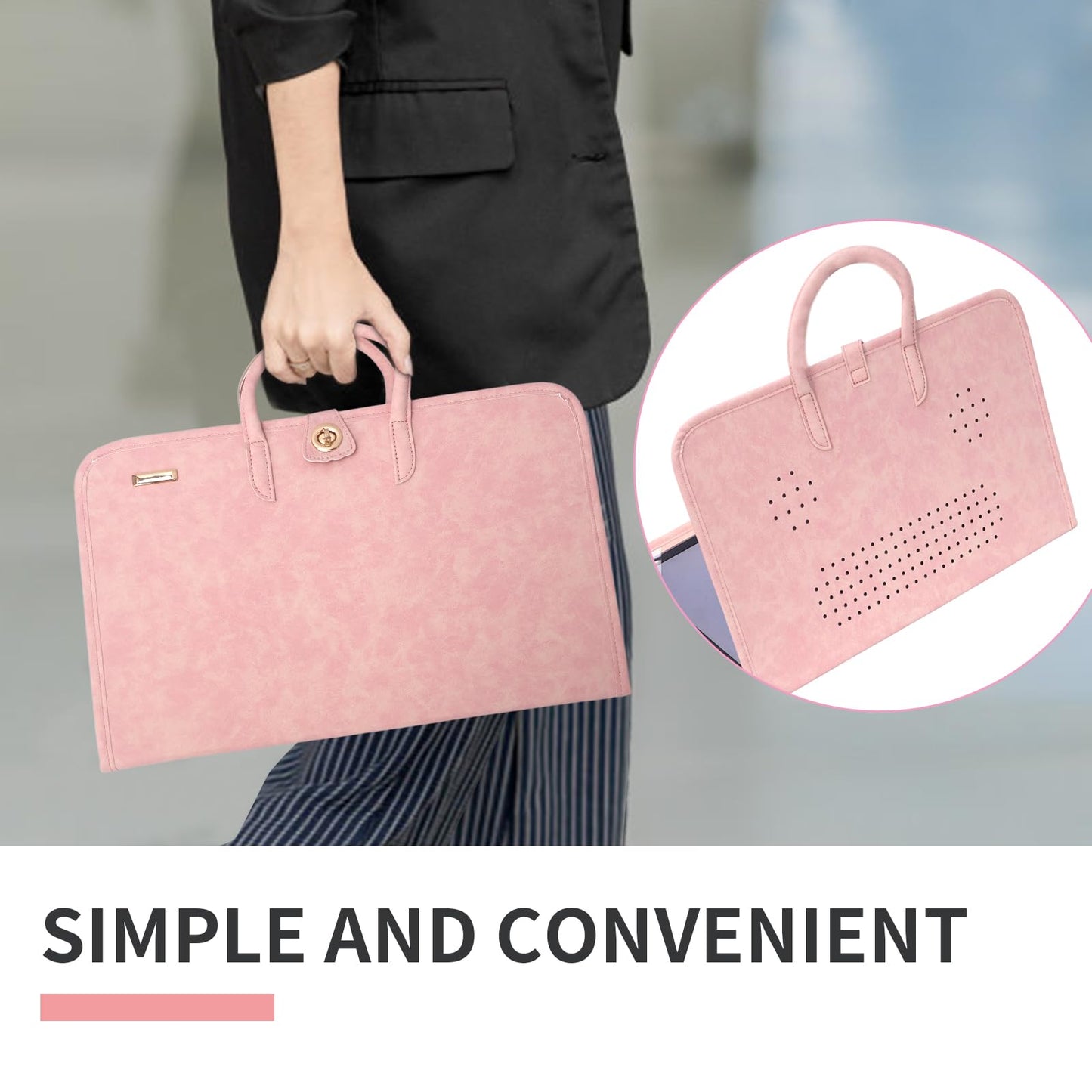 PU Laptop Sleeve Pink With Handle Protective Case Laptop Bag,Compatible with 15.6" Notebook(15.6 inch)