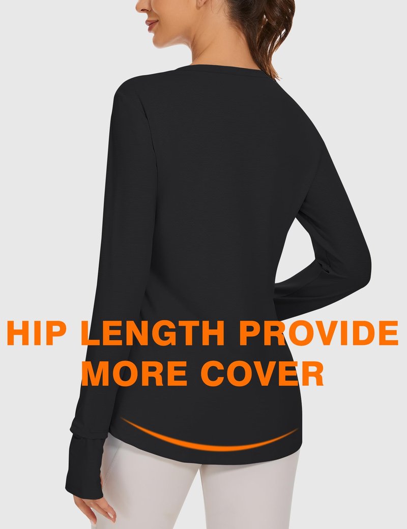 Blingfit Women's Long Sleeve Running Shirts Workout Tops UPF 50+ Sun Protection Rash Guard Shirt for Women Black Medium