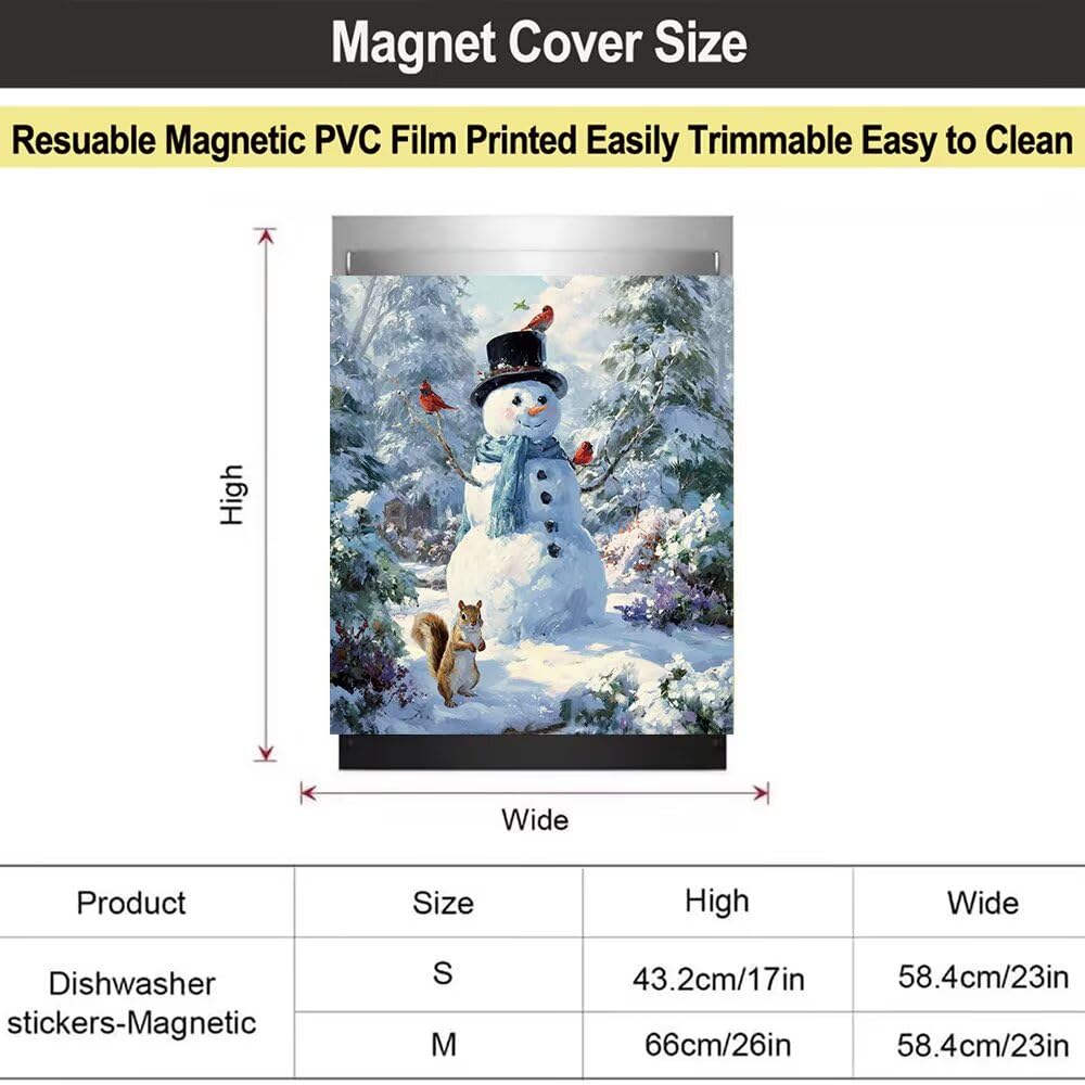 Dishwasher Magnet Cover, Snowman Dishwasher Magnetic Decorative, Winter Snow Dishwasher Magnet Covers for Front, Xmas Tree Refrigerator Magnets Sticker for Home Kitchen Decor, 23"x26"