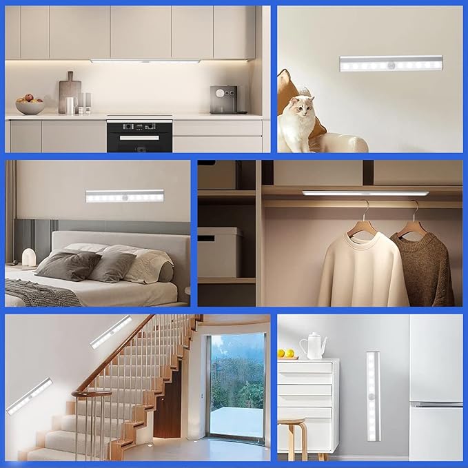 Led Motion Sensor Closet Lights 6 Pack, Wireless Under Cabinet Lighting Rechargeable Under Counter Lights, Homelife Motion Sensor LED Lights, Night Light Bar for Kitchen Wardrobe
