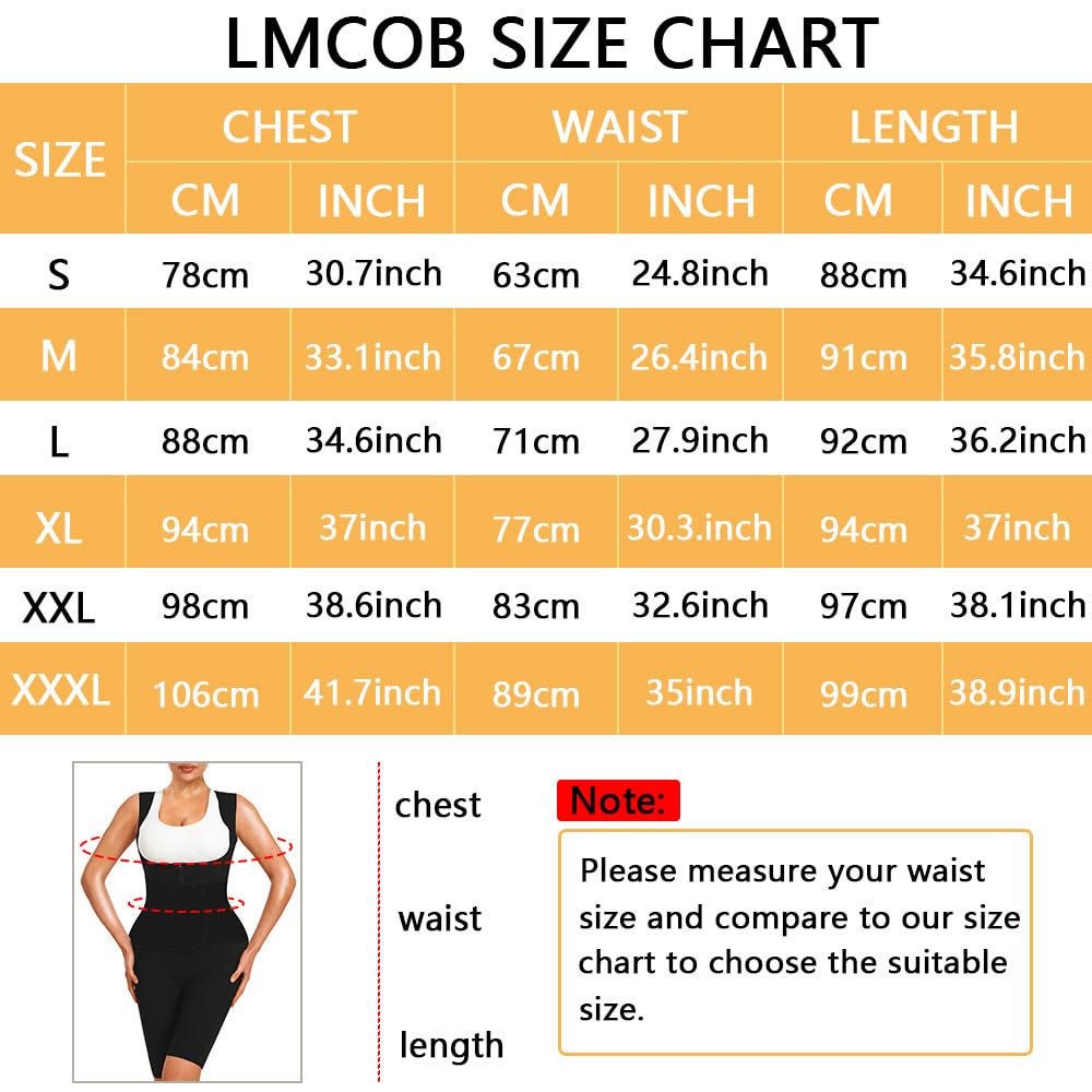 LMCOB Sauna Suits for Women Full Body Sauna Waist Trainer Vest Workout Sweat Suits Sauna Jumpsuits Slimming Body Shaper With Zipper(LYBH70016-01-S)