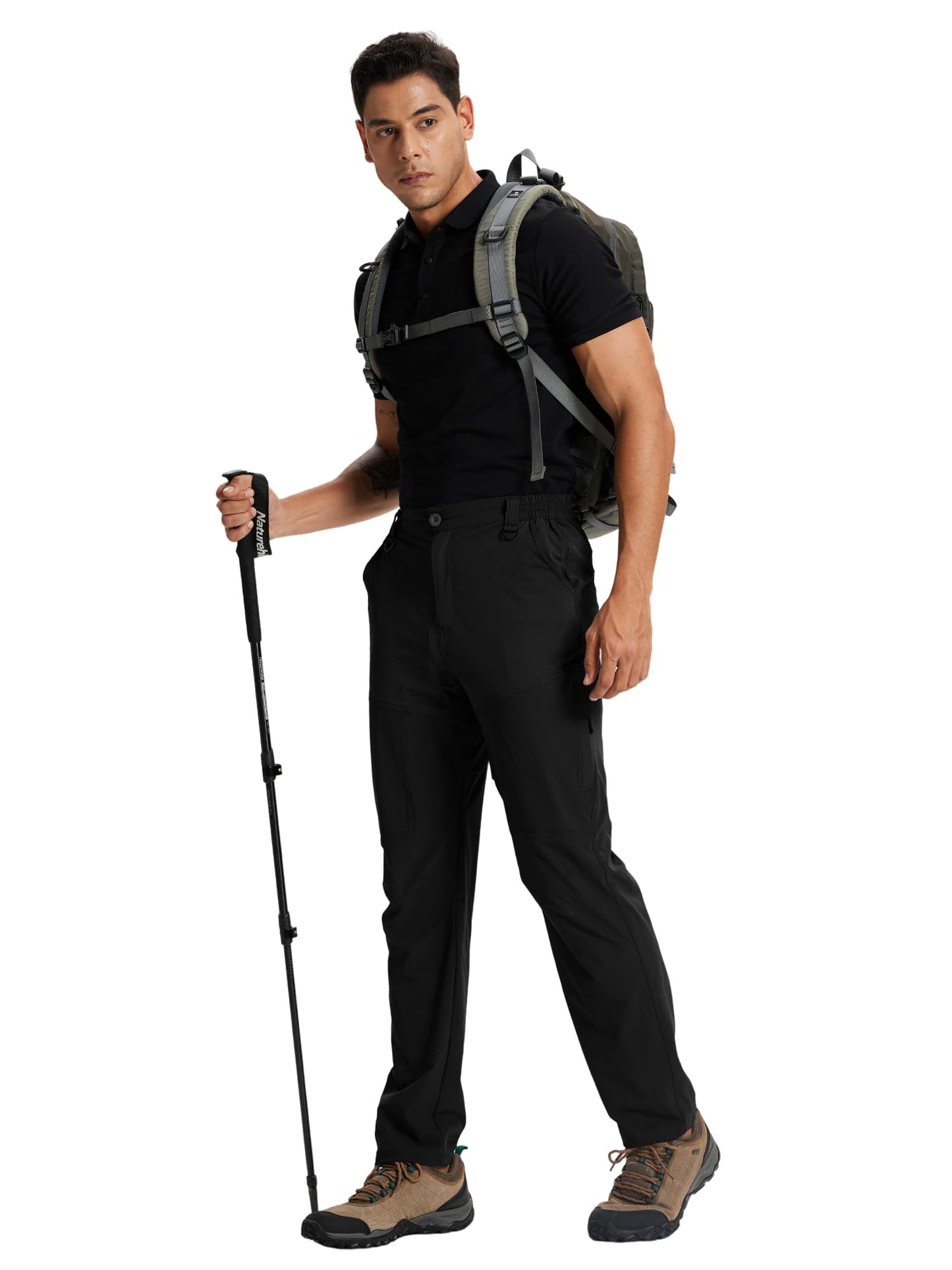 Mens Hiking Cargo Work Nylon Pants - Water & Wear Resistant Breathable Lightweight Stretch Quick Dry - EDC with 6 Pocket Black