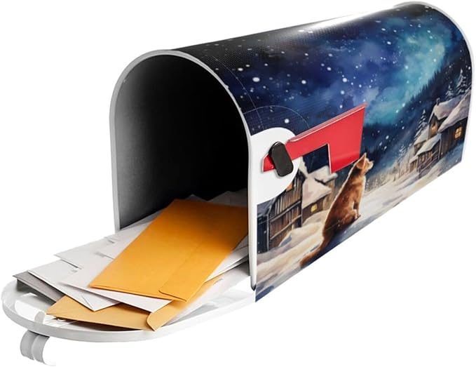 DADABULIU Mailbox Covers Winter Dog Christmas Snow Winter Dog Christmas Snow Magnetic Letter Post Box Cover Standard Size 21 x 18 Inch Garden Yard Home Decorative