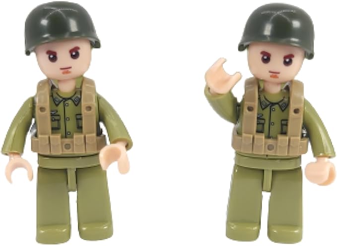 General Jim's WW2 US Army 4x4 Vehicle & Artillery Set Army Green Military Trucks with Tow Cannons 2 Figures & Custom Weapons Brick Building Set for All Building Levels Compatible with Major B