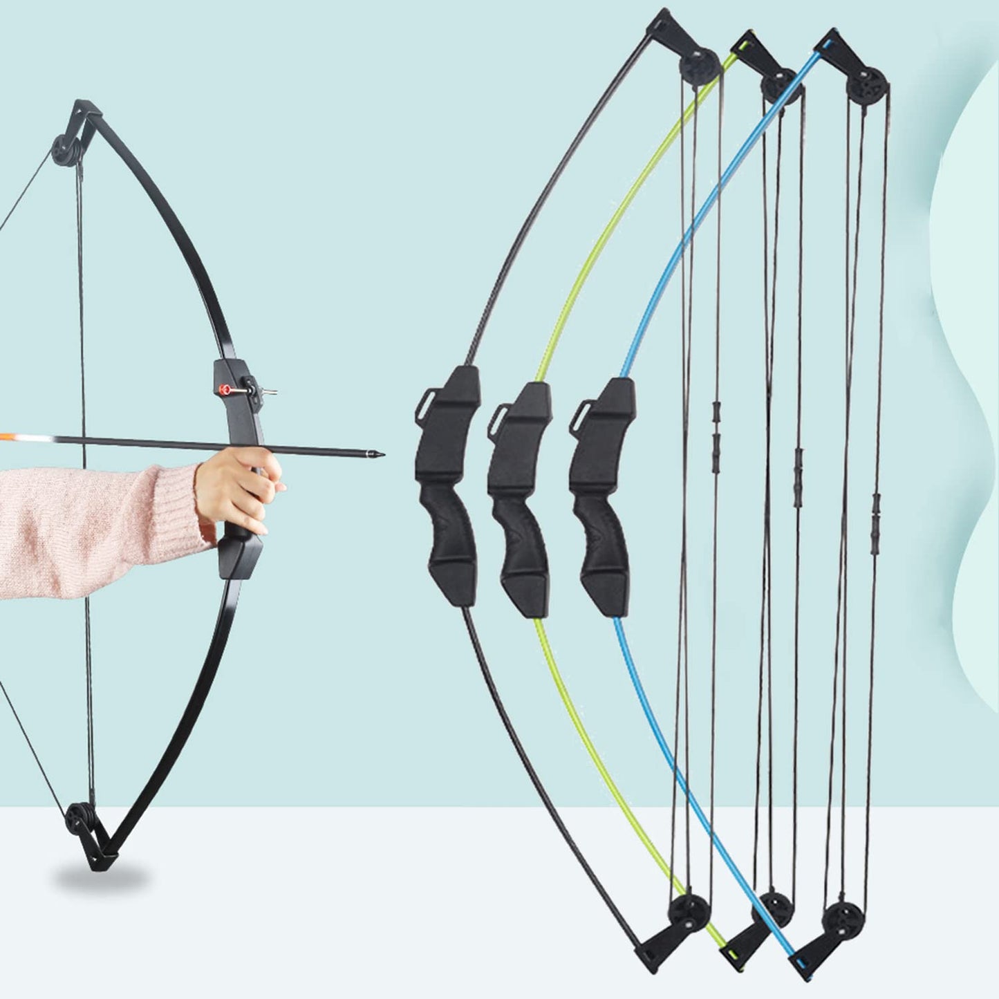 SOPOGER Compound Bow and Arrow Set for Youth & Teens, Beginner Archery Set with 15-18 LB Draw Weight, 8 Arrows, Target Paper & Arm Guard Outdoor Shooting Sports Equipment for Beginners (Blue)