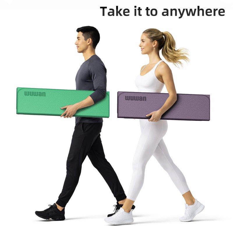 Folding Yoga Mat Extra Thick 0.4 Inch, Foldable Yoga Mat 75 x 26 Inches, TPE Exercise Mat, 7-Panel Non Slip Cushioned Fitness Mat for Yoga, Pilates, Stretching, Home Workout (Blue)