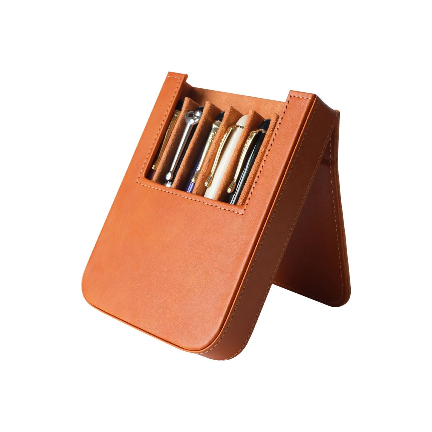 MIVLXLX Leather 6 Fountain Pen/Pencil Tray Case, Handmade, Magnetic Closure with Drawer Design, Gift Choice for Man/Woman/Office, 6 Slots(brown)
