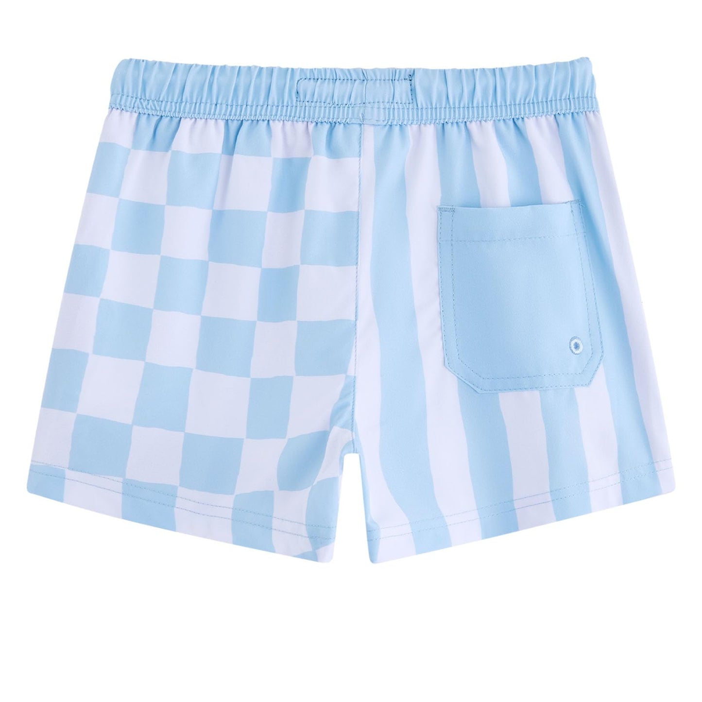 maamgic Boys Swim Trunks with Compression Liner Recycled Swim Shorts Anti-Chafe Boys Bathing Suit Stretch Toddler Beach Shorts Blue Plaid 5/6